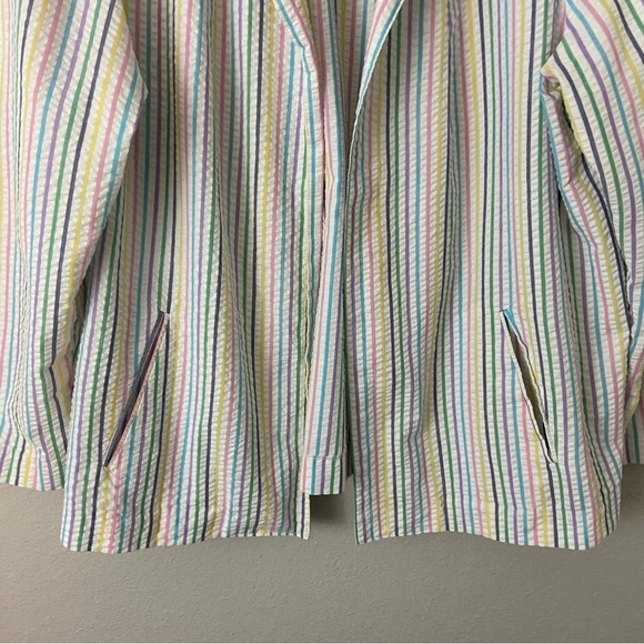Vintage Pastel Striped Seersucker Open Blazer Rainbow Retro Career Sz 38 (M) - Picture 5 of 6